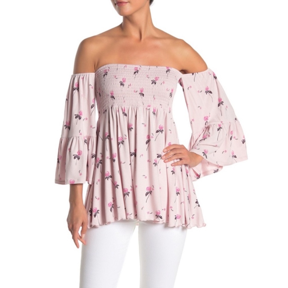 Free People Lana Off Shoulder Smocked Top Small Boho Cottagecore Floral Fairy